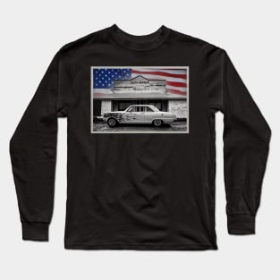 Classic Automobile in Black and White with American Flag Long Sleeve T-Shirt
